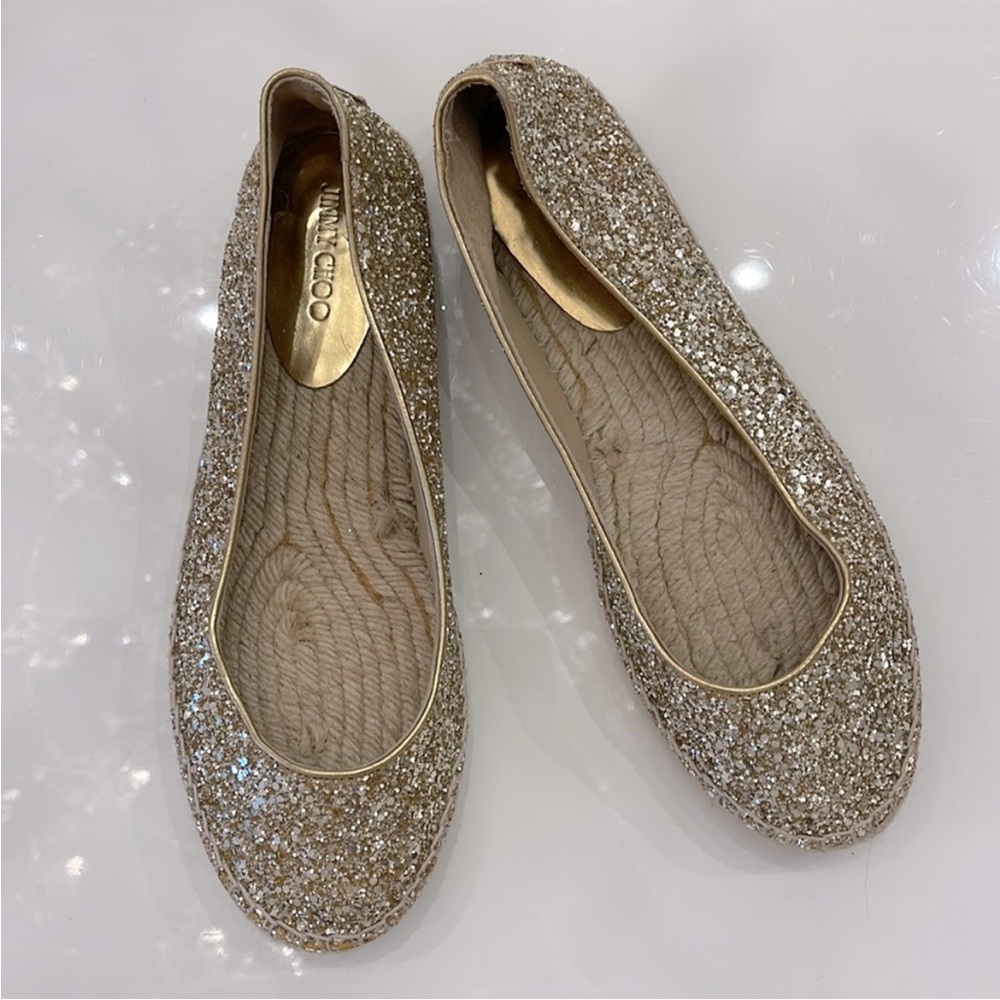 Jimmy Choo Gold Glitter Flat Size 39.5